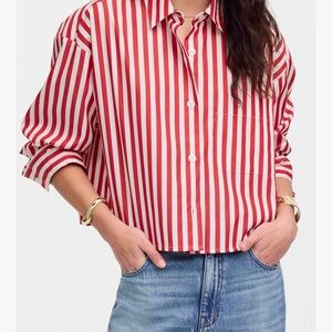 Madewell Red and White Striped Button Down Shirt